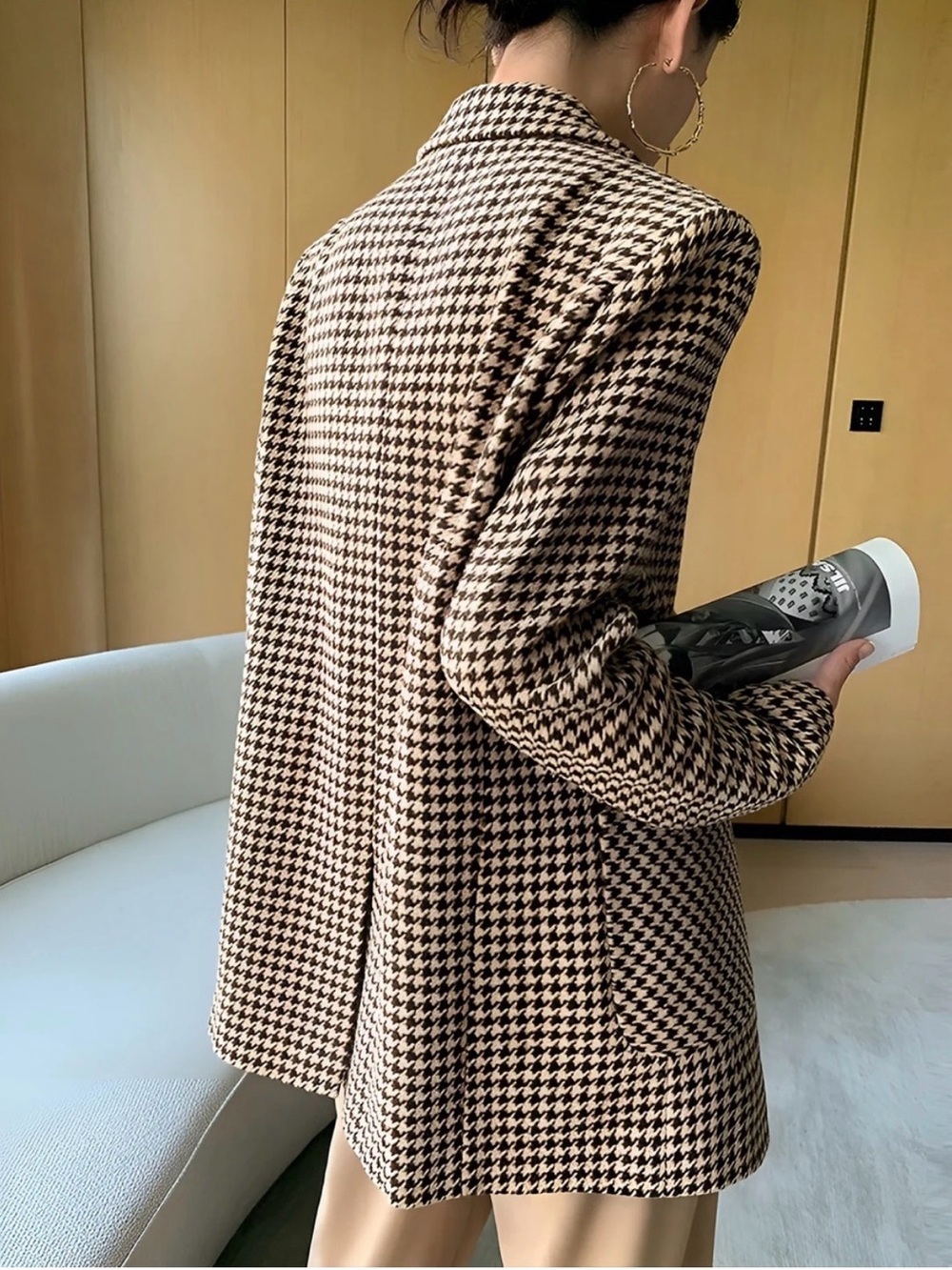 Commense Brown & Cream Houndstooth Blazer - Picture 2 of 5